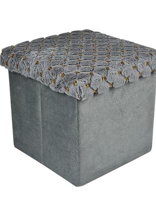 Складная тумба-пуф stenson golden dots 35×35×33 см, серый с золотым декором, фланелевая обивка, съемная крышка, каркас мдф,