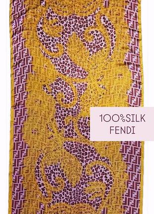Шовковий шарф шовковий палантин шовковий платок шовкова хустка fendi рожевий платок в принт
