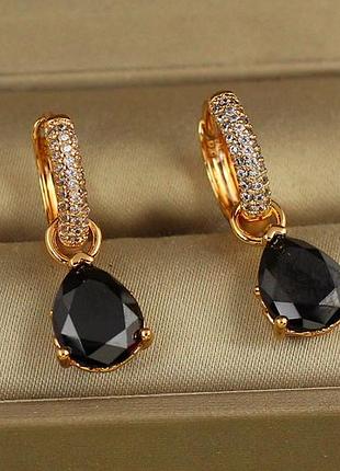Сережки підвіски xuping jewelry зі зйомною чорною краплею 2,5 см золотисті