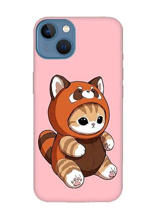 Матовий рожевий чохол на apple iphone 13 котик панда (принт 423)