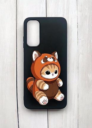 Матовый чехол на samsung galaxy a05s (a057) черный котик панда (принт 423)