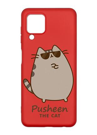 Матовый красный чехол на samsung galaxy m32/a22/m22 4g пушин кот (принт 424)