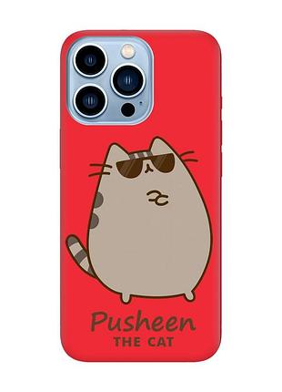 Матовий червоний чохол на apple iphone 13 pro max пушин кіт (принт 424)