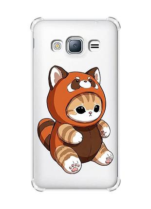 Чехол с утолщенными углами на samsung galaxy j3(2016) j310 котик панда (принт 423)