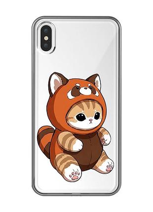 Прозрачный чехол на iphone xs max котик панда (принт 423)