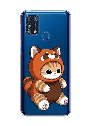 Прозрачный чехол на samsung galaxy m31 котик панда (принт 423)