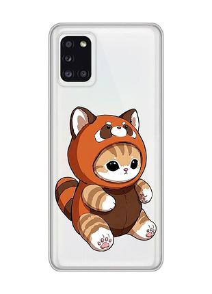 Прозрачный чехол на samsung galaxy a31 котик панда (принт 423)