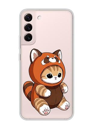 Прозрачный чехол на samsung galaxy s22 котик панда (принт 423)