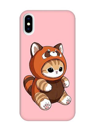 Матовый розовый чехол на iphone x / xs котик панда (принт 423)