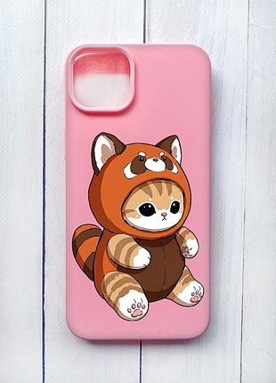 Матовый чехол на iphone 15 plus розовый котик панда (принт 423)