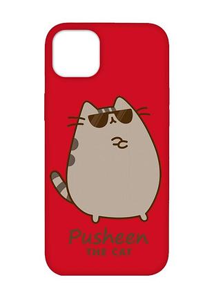 Матовий червоний чохол на iphone 14 plus пушин кіт (принт 424)