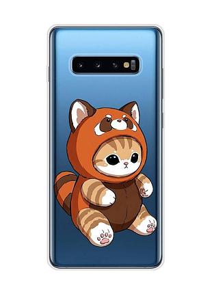 Прозрачный чехол на samsung galaxy s10 plus котик панда (принт 423)