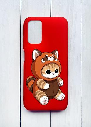 Матовый чехол на xiaomi redmi 9t красный котик панда (принт 423)