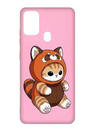 Матовый розовый чехол на samsung galaxy m30s/m21 котик панда (принт 423)