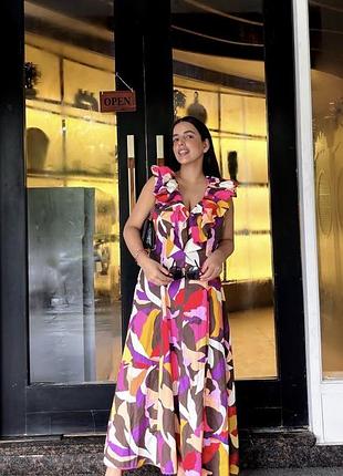 Zara яскрава бавовняна сукня з воланом