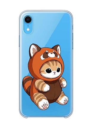 Прозрачный чехол на iphone xr котик панда (принт 423)