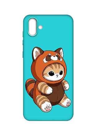 Матовый бирюзовый чехол на samsung galaxy a04 котик панда (принт 423)