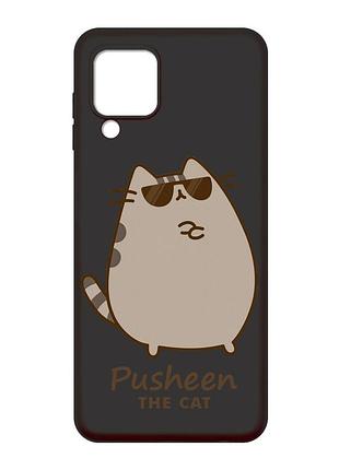 Матовый черный чехол на samsung galaxy m32 / a22 / m22 4g пушин кот (принт 424)