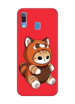 Матовый красный чехол на samsung galaxy a30 (2019) / a20 (2019) котик панда (принт 423)