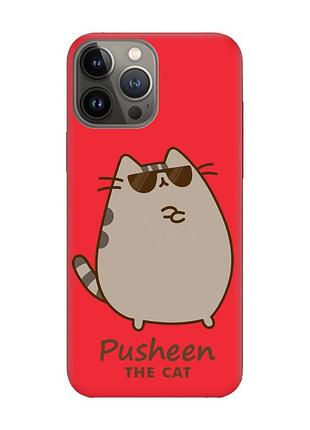 Матовый красный чехол на apple iphone 13 pro пушин кот (принт 424)