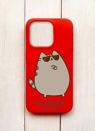 Матовий чохол на iphone 15 pro червоний пушин кіт (принт 424)