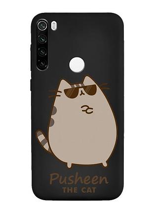 Матовый черный чехол на xiaomi redmi note 8t пушин кот (принт 424)