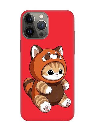 Матовый красный чехол на apple iphone 13 pro котик панда (принт 423)