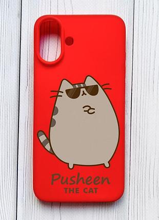 Матовий червоний чохол на iphone 16 plus пушин кіт (принт 424)