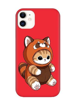 Матовый красный чехол на apple iphone 11 (6.1) котик панда (принт 423)