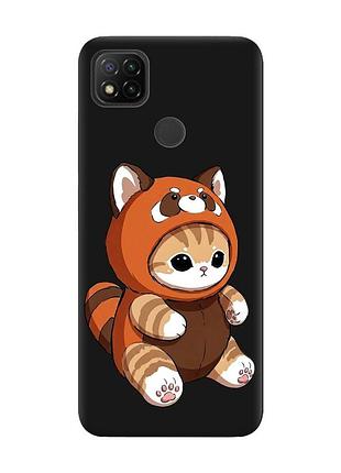 Матовый черный чехол на xiaomi redmi 9c/10a котик панда (принт 423)