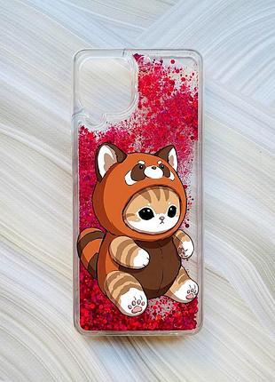 Чехол с плавающими розовыми блестками на samsung galaxy a22 4g/m22/m32 котик панда (принт 423)