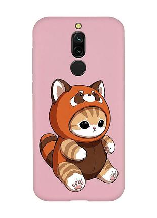 Матовый розовый чехол на xiaomi redmi 8 котик панда (принт 423)