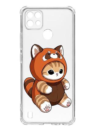Чехол с утолщёнными углами на realme c21 котик панда (принт 423)