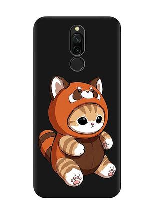 Матовый черный чехол на xiaomi redmi 8 котик панда (принт 423)