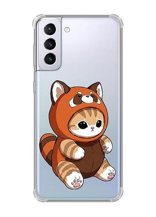 Чехол с утолщёнными углами на samsung galaxy s21 plus котик панда (принт 423)