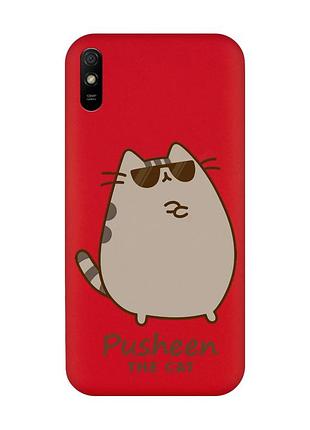 Матовый красный чехол на xiaomi redmi 9a пушин кот (принт 424)