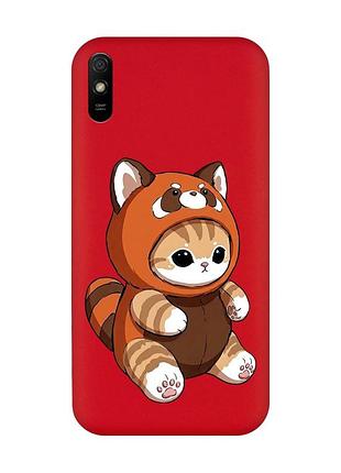 Матовий червоний чохол на xiaomi redmi 9a котик панда (принт 423)