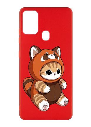 Матовый красный чехол на samsung galaxy m30s/m21 котик панда (принт 423)