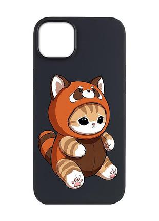 Матовый черный чехол на apple iphone 14 plus котик панда (принт 423)