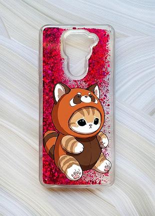 Чехол с плавающими розовыми блестками на xiaomi redmi note 9/10x котик панда (принт 423)