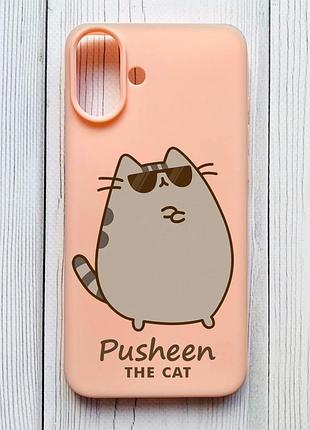 Матовий персиковий чохол на iphone 16 plus пушин кіт (принт 424)