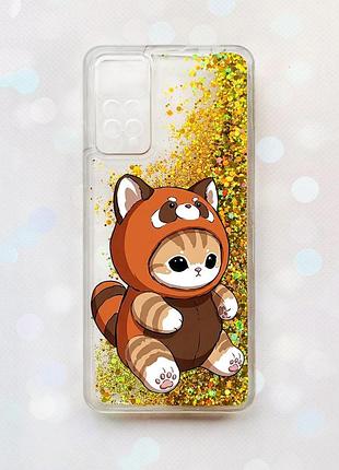 Чехол с плавающими золотыми блестками на xiaomi redmi note 11 pro котик панда (принт 423)
