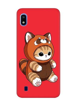Матовый красный чехол на samsung galaxy а10 (2019) а105 котик панда (принт 423)