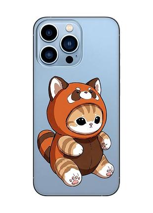 Прозорий чохол на apple iphone 13 pro max котик панда (принт 423)