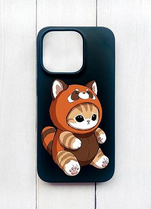 Матовий чохол на iphone 15 pro чорний котик панда (принт 423)