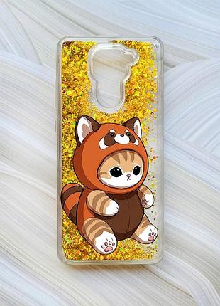 Чохол з плаваючими золотими блискітками на xiaomi redmi note 9/10x котик панда (принт 423)