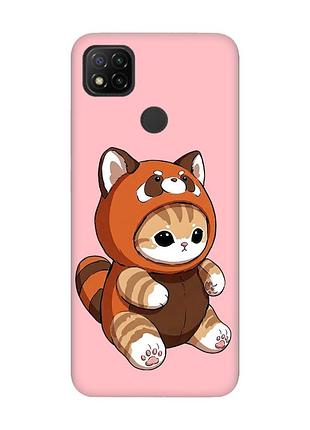 Матовый розовый чехол на xiaomi redmi 9c/10a котик панда (принт 423)