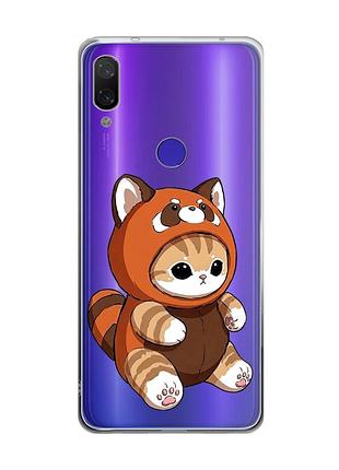Прозрачный чехол на xiaomi redmi note 7 котик панда (принт 423)