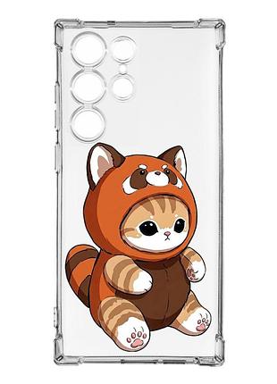 Чехол с утолщёнными углами на samsung galaxy s23 ultra котик панда (принт 423)