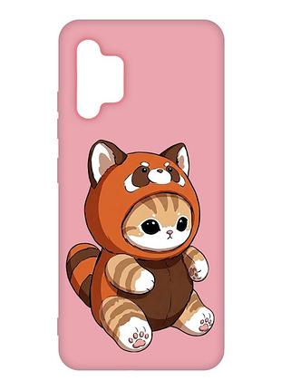 Матовый розовый чехол на samsung galaxy a32 котик панда (принт 423)